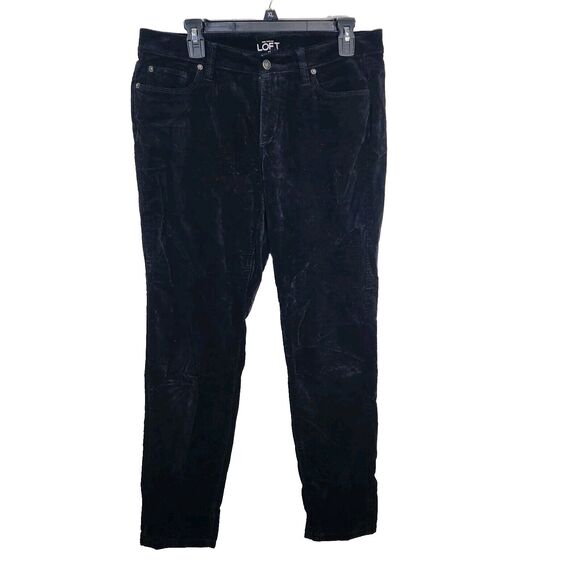 Ann Taylor LOFT Womens Pants Size 10 Modern Skinny Velour Black Mid Rise Stretch - Picture 1 of 9